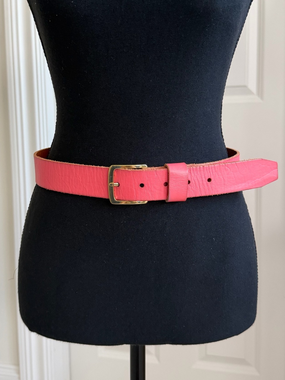J. Crew Coral Pink Leather Belt with Gold Buckle, XS